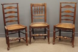 Two country elm and ash ladder back chairs and a spindle back chair Condition Report