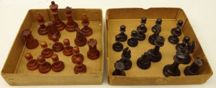 19th century boxwood and ebonised chess set,