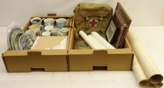 WWII medic satchel, collection of unframed prints in incl.