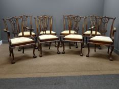 20th century Chippendale style set eight (6+2) dining chairs, acanthus carved cresting rail,
