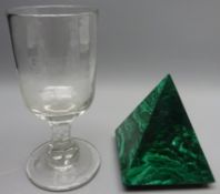 Early 20th century glass goblet etched G.E.