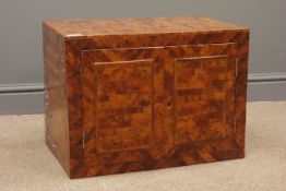 Thuya wood parquetry keep cabinet, fitted with two panelled cupboard, W55cm, D36cm,