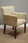 Armchair upholstered in oat meal fabric, square tapering supports,