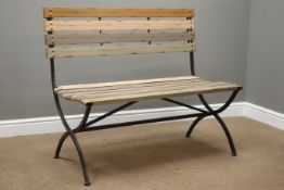 Rustic painted metal garden bench, W110cm Condition Report <a href='//www.