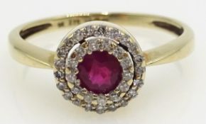 Gold ruby and diamond double halo set ring hallmarked 9ct Condition Report size