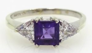 White gold amethyst and stone set ring hallmarked 9ct Condition Report Size M - N,