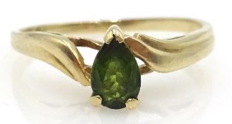 Pear shaped green tourmaline gold ring, stamped 10K Condition Report Approx 1.