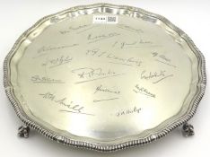 Silver salver with engraved signatures, M Eccles, R A White, A G Porter, J A Hislop, J Williams,