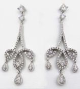 Pair of silver crystal pendant dress ear-rings,