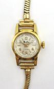 Ladies MuDu 18ct gold wristwatch on plated strap hallmarked Condition Report Approx