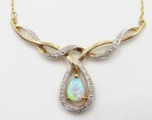 Opal and diamond necklace hallmarked 9ct Condition Report length = 44cm <a