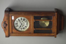 Early 20th century walnut and beech cased wall clock, twin train movement striking on single rod,