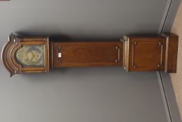 20th century oak grandmother clock, arched hood with glazed door,
