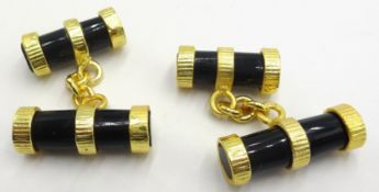 Pair of onyx and silver-gilt cuff-links stamped 925 Condition Report <a
