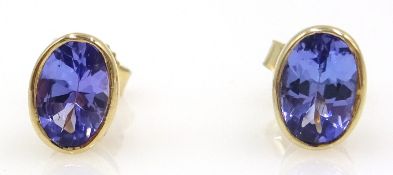 Pair of gold oval tanzanite stud ear-rings hallmarked 9ct Condition Report Length =