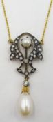 Pearl and diamond pendant on 9ct gold necklace stamped 375 Condition Report <a