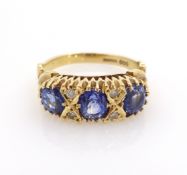 18ct gold tanzanite and diamond ring hallmarked