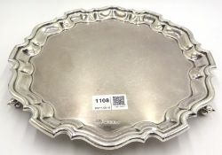 Silver salver, shaped border on scroll feet by Viner's Ltd Sheffield 1963 diameter 25cm approx 17.