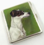 Cigarette case enamelled with the head of a Jack Russell,