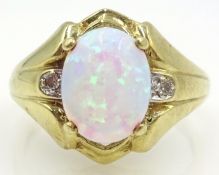 9ct gold opal and diamond ring hallmarked Condition Report Size P, approx 3.