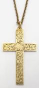 Gold cross pendant stamped 9ct, on gold chain tested 9ct, approx 5.