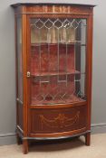 Edwardian mahogany inlaid display cabinet, lead glazed bow front, on four supports,