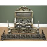 Classical polished metal electric fire with ornate shell moulded pediment (W88cm),