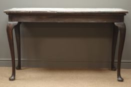 19th century walnut side table, marble top, cabriole legs, W42cm, H84cm,