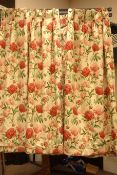 Pair thermal lined curtains decorated with red and pink carnations (W190cm, fall - 200cm),