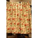 Pair thermal lined curtains decorated with red and pink carnations (W190cm, fall - 200cm),