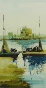 Harbour City Scene, 20th century watercolour signed Diaz (Spanish school) 51cm x 27.