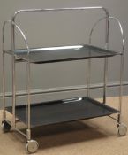 Vintage retro polished metal framed folding two tier trolley, W69cm, H80cm,