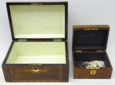 Victorian Tunbridge ware walnut work box and another Victorian walnut box with brass mounts (2)