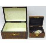 Victorian Tunbridge ware walnut work box and another Victorian walnut box with brass mounts (2)