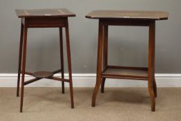Edwardian inlaid mahogany square occasional table, W40cm, H71cm,