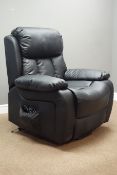 Massaging riser and reclining armchair upholstered in black faux leather,