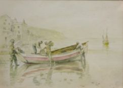 Fishing Boat Gratitude at Robin Hood's Bay, watercolour signed with monogram J C and dated 1902,