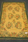 Kashmiri crewel work hand stitched rug, floral design with cream field,