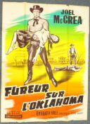 Four original French film posters - 1957 Western - 'Fureur Sur L'Oklahoma', 160cm x 120cm,