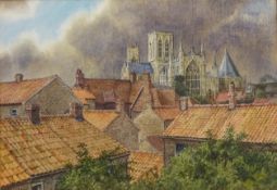 'Rooftops of York', 20th century watercolour signed by John Chalkley,