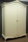 'Willis and Gambier' French style double wardrobe, ivory finish, carved cresting rail and apron,