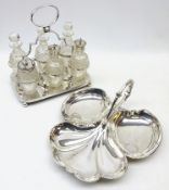 Late Victorian silver-plated cruet and a silver-plated three sectioned dish Condition