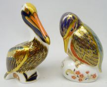 Two Royal Crown Derby paperweights, 'kingfisher' and 'brown pelican', boxed,