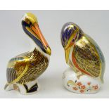 Two Royal Crown Derby paperweights, 'kingfisher' and 'brown pelican', boxed,