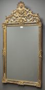 Gilt framed mirror, pierced shell and scroll cresting W68cm, H126cm,