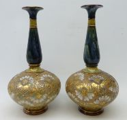 Pair Royal Doulton stoneware vases, onion shaped bodies with slender necks, no.