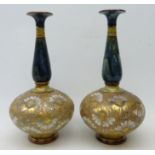 Pair Royal Doulton stoneware vases, onion shaped bodies with slender necks, no.