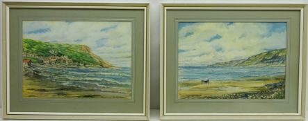 'Runswick Bay' and 'Kettleness', two 20th century watercolours signed by E.