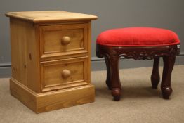Pine two drawer beside table with plinth base, (W41cm, H54cm, D45cm),