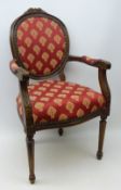 Louis XVI French style beech framed child's armchair, floral carved cresting rail,